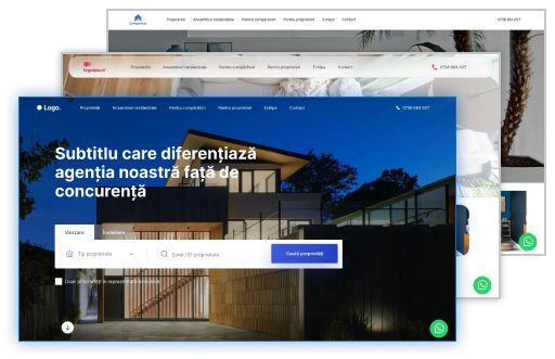 Acces la toate temele pentru creare site agentie imobiliara cu publicare, pagini pentru ansambluri rezidentiale, video de prezentare si pagina agentului