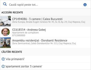 Cautarea rapida in interfata CRM REBS
