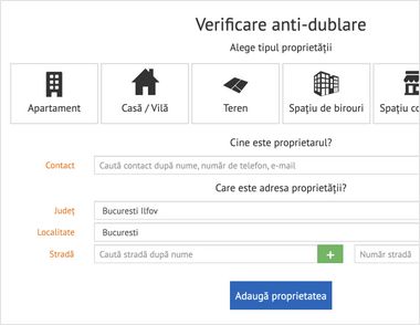 Deduplicare automata proprietati si cereri, in interfata CRM REBS